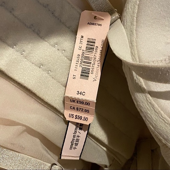 NWT~VICTORIA’S SECRET Light Gold Metallic Lace Bra Top Size 34C - Picture 6 of 8